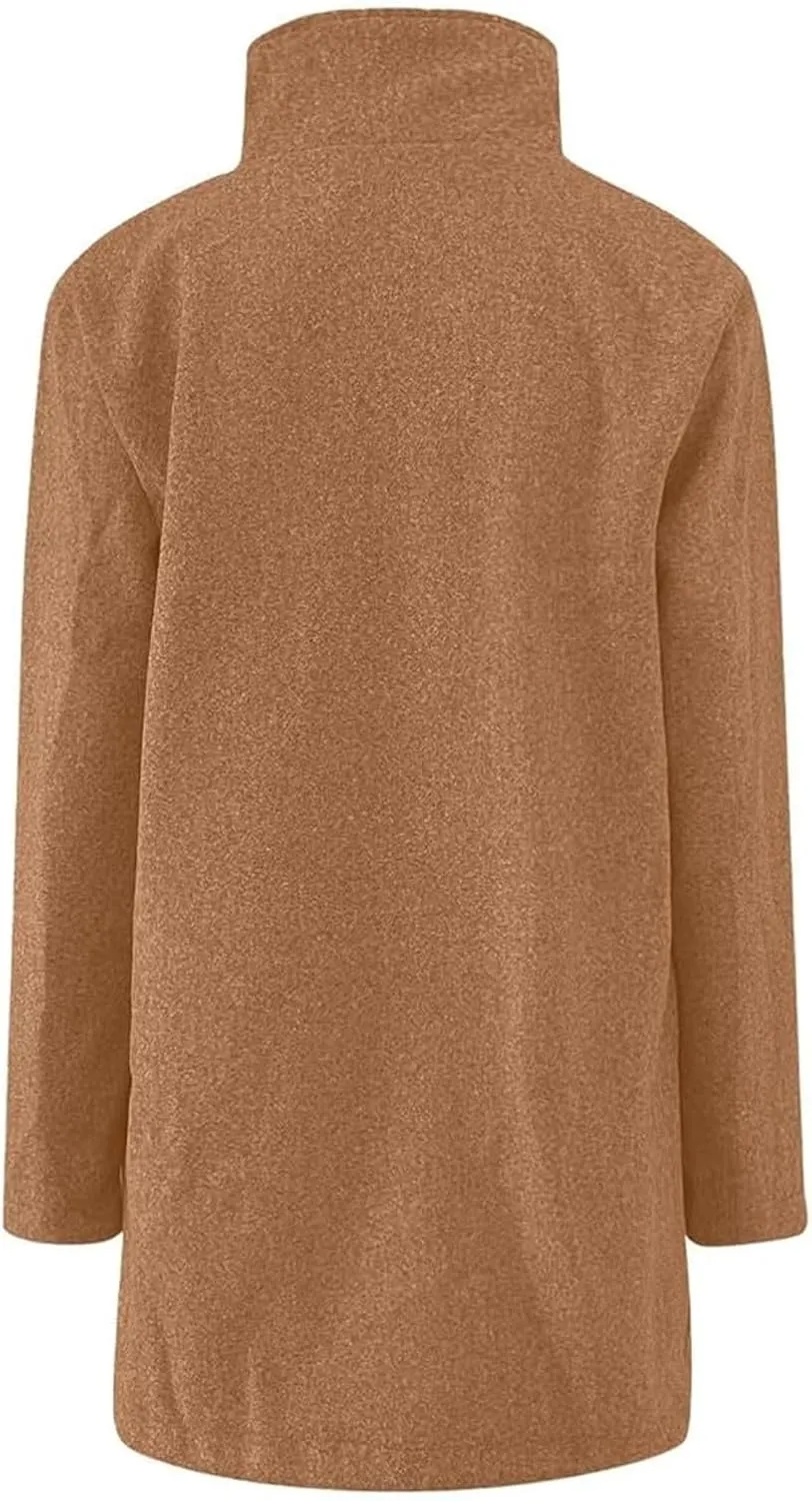 Wool Coats for Women Plus Size Casual Fashion Thicken Stand Collar Single Breasted Winter Jackets with Pockets