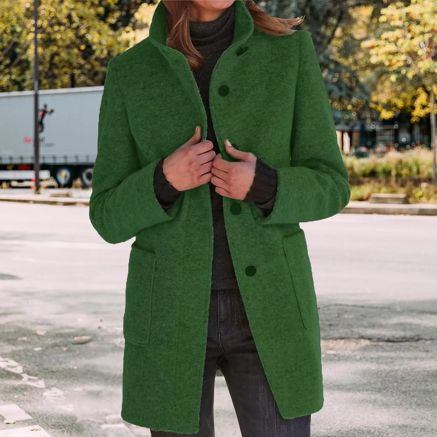Wool Coats for Women Plus Size Casual Fashion Thicken Stand Collar Single Breasted Winter Jackets with Pockets