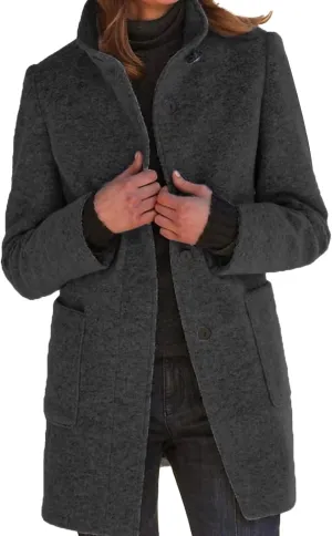 Wool Coats for Women Plus Size Casual Fashion Thicken Stand Collar Single Breasted Winter Jackets with Pockets