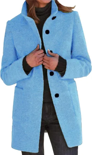 Wool Coats for Women Plus Size Casual Fashion Thicken Stand Collar Single Breasted Winter Jackets with Pockets
