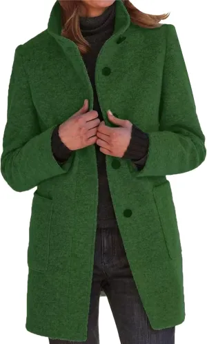 Wool Coats for Women Plus Size Casual Fashion Thicken Stand Collar Single Breasted Winter Jackets with Pockets