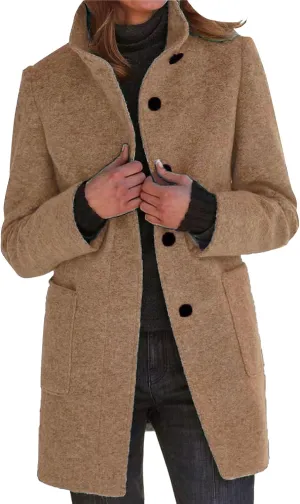 Wool Coats for Women Plus Size Casual Fashion Thicken Stand Collar Single Breasted Winter Jackets with Pockets