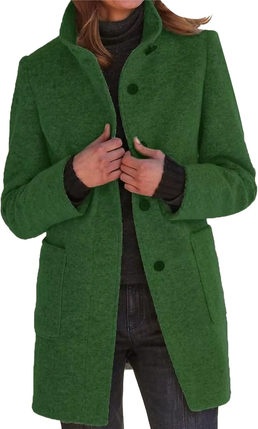 Wool Coats for Women Plus Size Casual Fashion Thicken Stand Collar Single Breasted Winter Jackets with Pockets