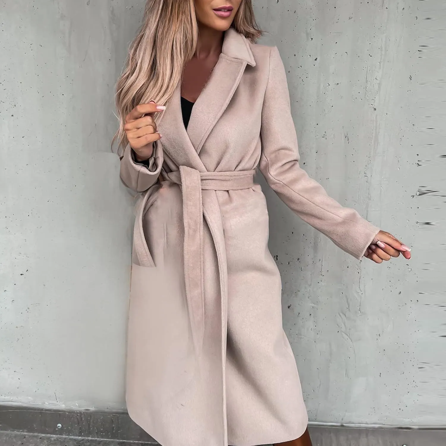 XUNRYAN Trench Coat Women Long Wool-Blend Jackets Slim Fit Winter Fall Casual Blazer Open Front Cardigan Coatigan Overcoat
