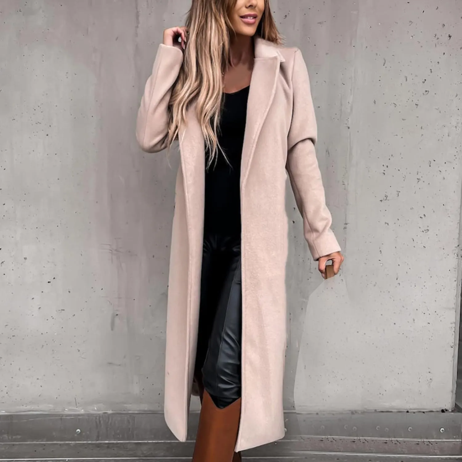 XUNRYAN Trench Coat Women Long Wool-Blend Jackets Slim Fit Winter Fall Casual Blazer Open Front Cardigan Coatigan Overcoat