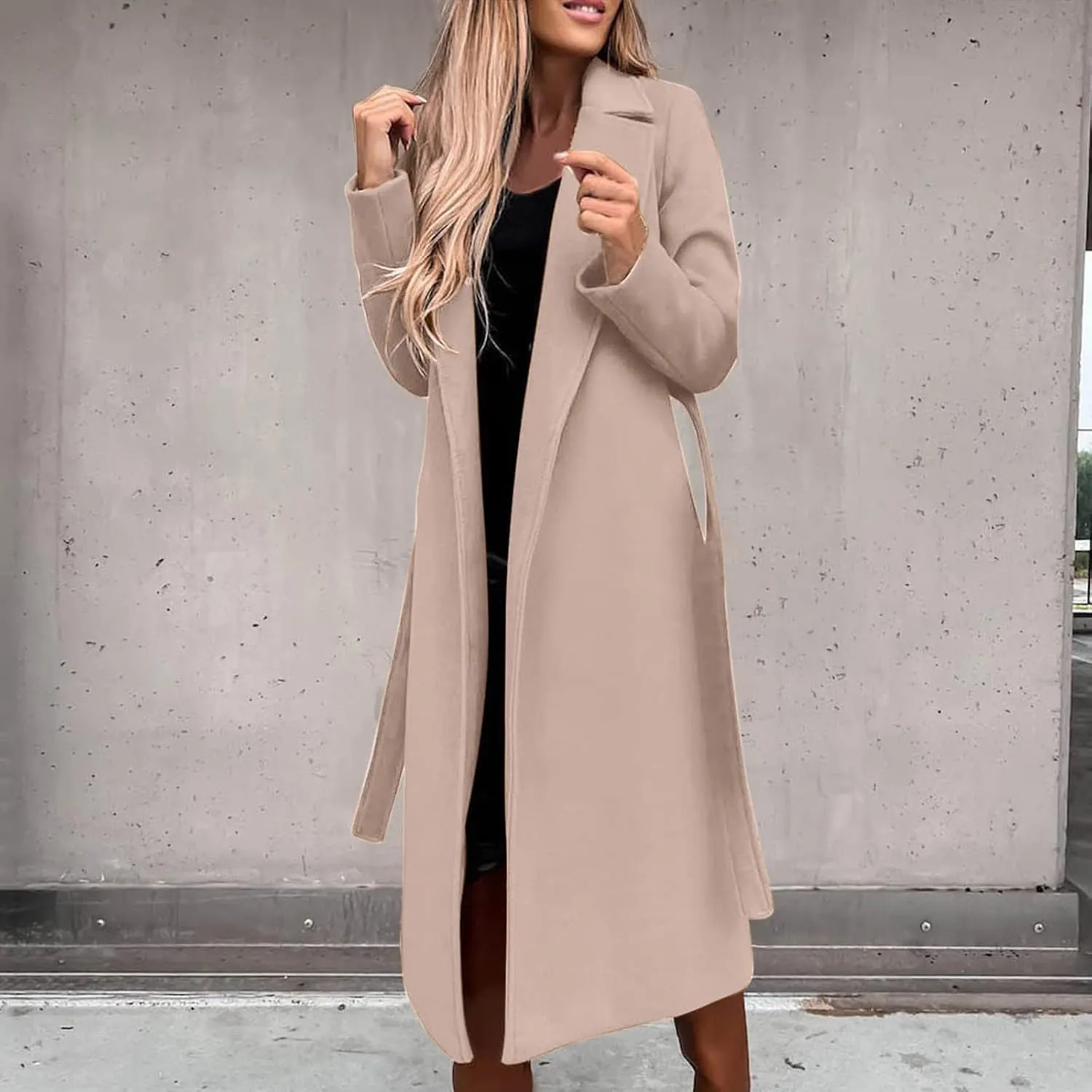 XUNRYAN Trench Coat Women Long Wool-Blend Jackets Slim Fit Winter Fall Casual Blazer Open Front Cardigan Coatigan Overcoat