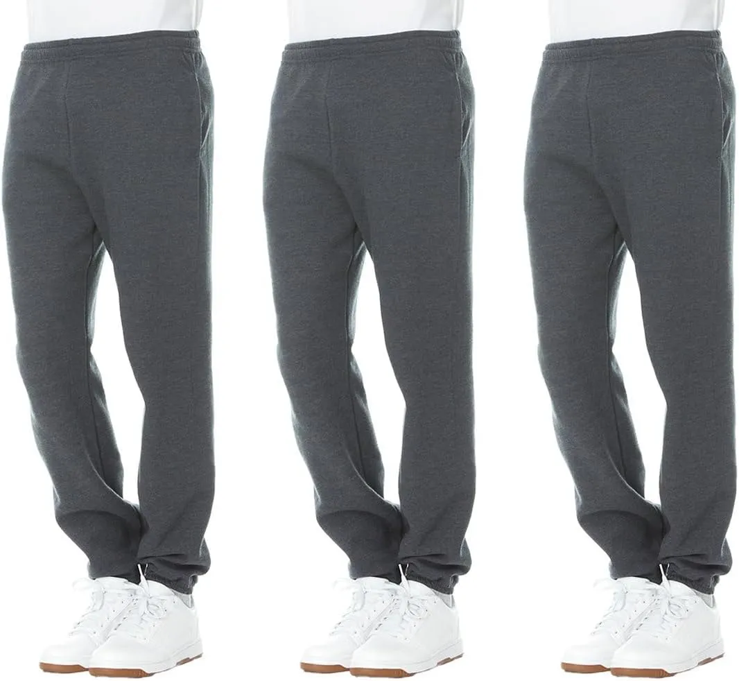 Yacht & Smith 3 Pack of Boys Jogger Bulk Sweatpants, Black Navy Gray, Comfy Lounge Joggers for Kids