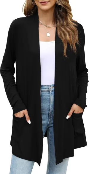Yekaty Womens Lightweight Cardigans Open Front Long Sleeve Drape Kimono Cardigan Sweaters with Pockets