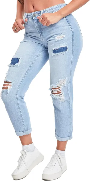 YMI Women's Junior Hybrid Dream Easy Fit Boyfriend Jean with Rolled Cuffed Ankle