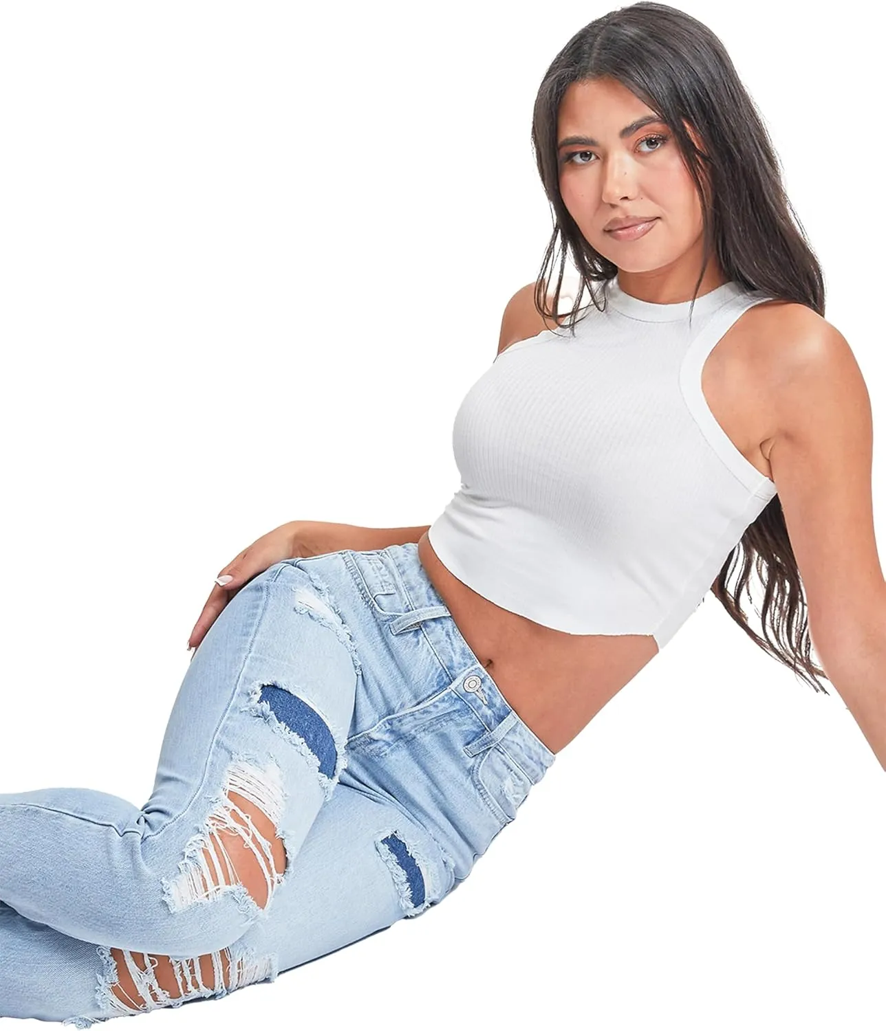 YMI Women's Junior Hybrid Dream Easy Fit Boyfriend Jean with Rolled Cuffed Ankle