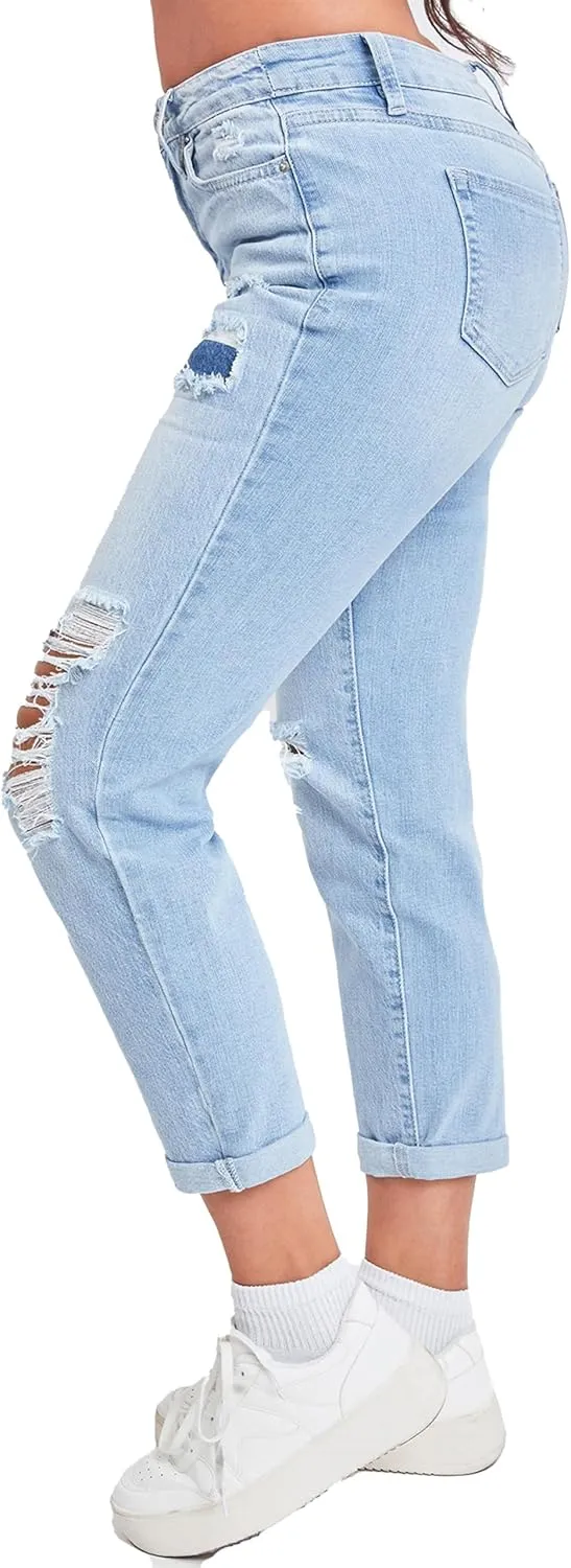 YMI Women's Junior Hybrid Dream Easy Fit Boyfriend Jean with Rolled Cuffed Ankle