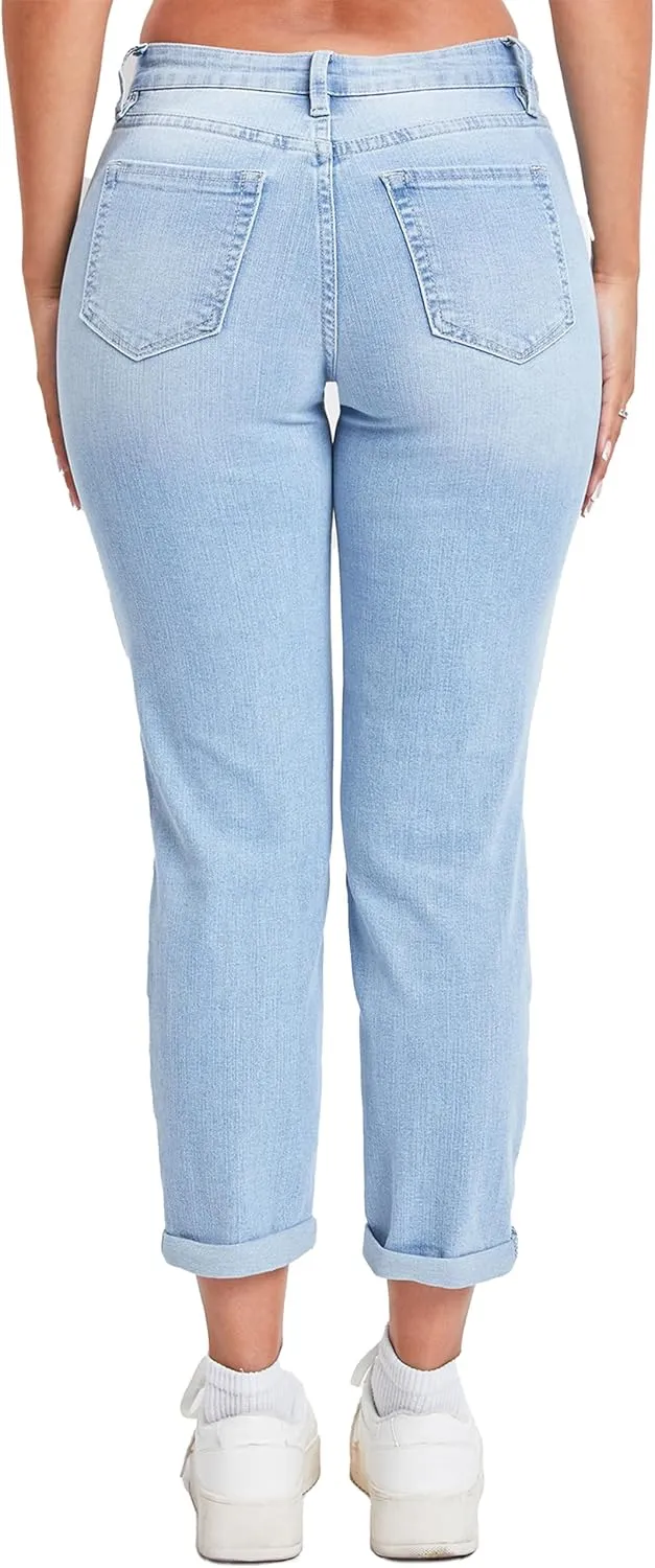 YMI Women's Junior Hybrid Dream Easy Fit Boyfriend Jean with Rolled Cuffed Ankle