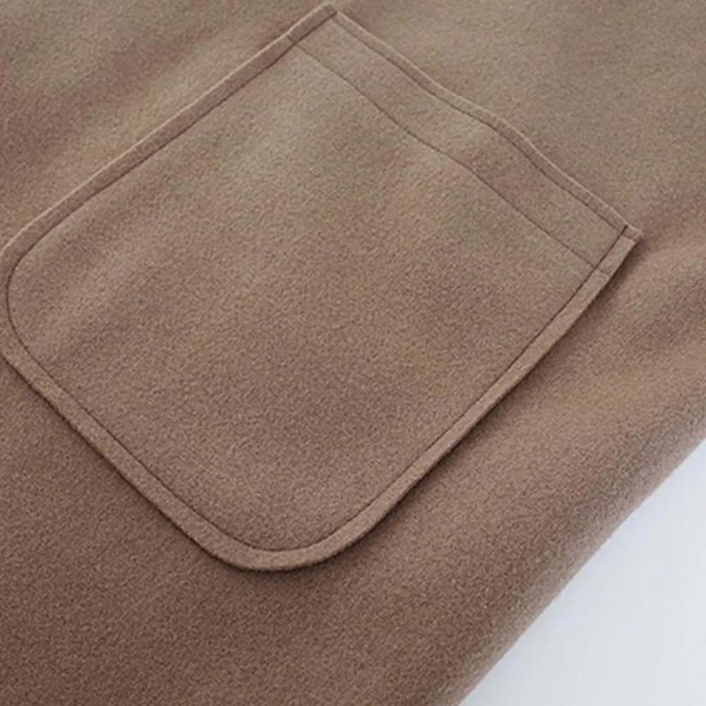 yoeasy Women's Notched Lapel Wool Blend Coats Loose Mid Long Jackets With Pockets