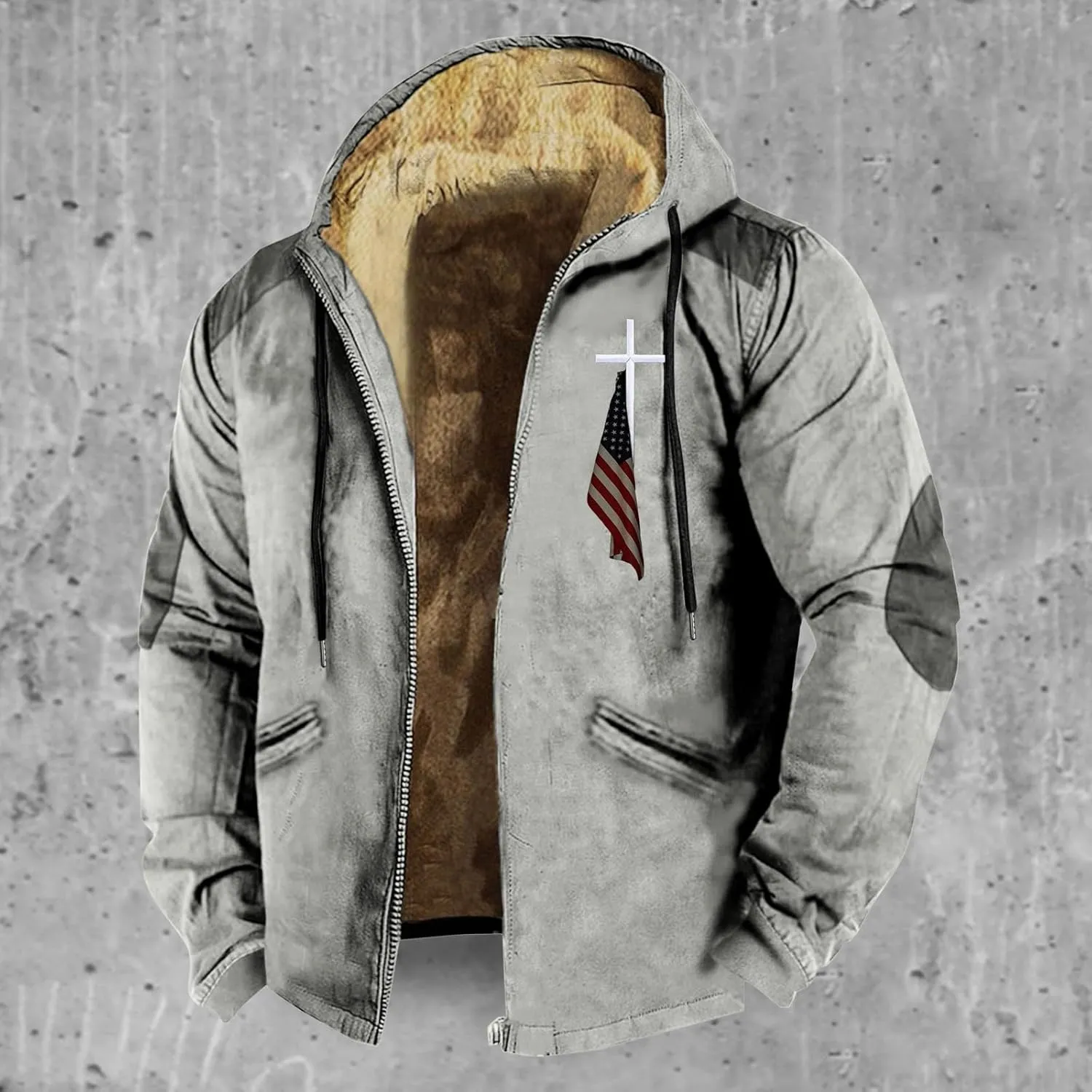 ZYXTIM Sherpa Fleece Lined Winter Jacket for Men Washed Distressed Hooded Trucker Jackets Style Casual Zipper Coat Big&Tall