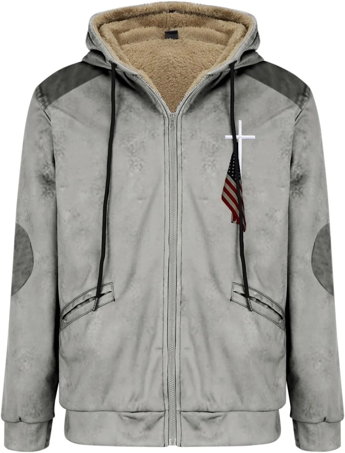 ZYXTIM Sherpa Fleece Lined Winter Jacket for Men Washed Distressed Hooded Trucker Jackets Style Casual Zipper Coat Big&Tall