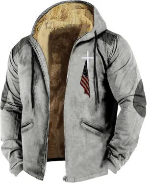 ZYXTIM Sherpa Fleece Lined Winter Jacket for Men Washed Distressed Hooded Trucker Jackets Style Casual Zipper Coat Big&Tall